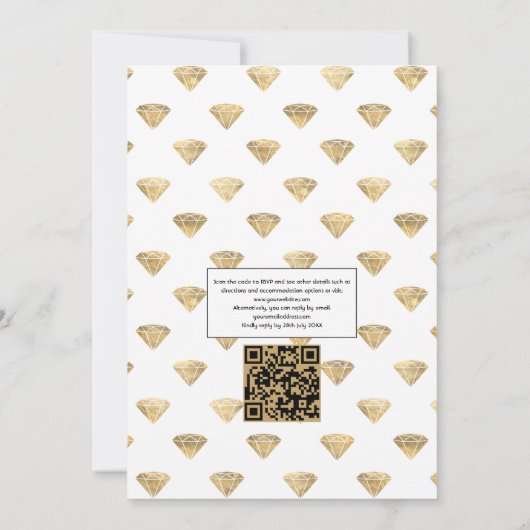 Donkere Emerald en Gold Floral QR-code RSVP Wedden Kaart (Achterkant)