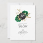 Donkere Emerald en Gold Floral QR-code RSVP Wedden Kaart (Voorkant)