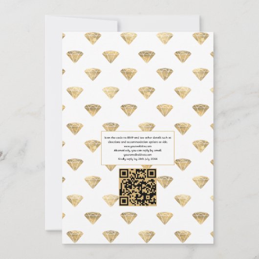 Donkere Emerald en Gold Floral QR-code RSVP Wedden Kaart (Achterkant)