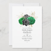 Donkere Emerald en Gold Floral Wedding Kaart (Voorkant)