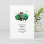 Donkere Emerald en Gold Floral Wedding Kaart (Staand voorkant)
