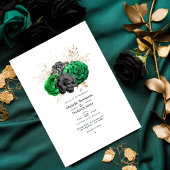Donkere Emerald en Gold Floral Wedding Kaart
