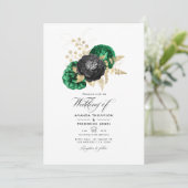 Donkere Emerald en Gold Floral Wedding Kaart (Staand voorkant)