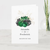 Donkere Emerald en Gold Floral Wedding Programma (Voorkant)