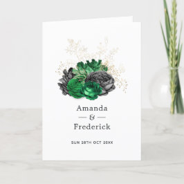 Donkere Emerald en Gold Floral Wedding Programma