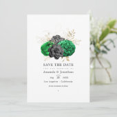 Donkere Emerald en Gold Floral Wedding Save The Date (Staand voorkant)