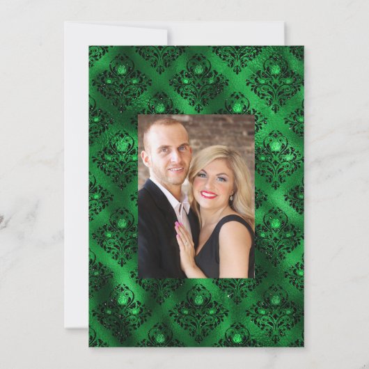 Donkere Emerald en Gold Floral Wedding Save The Date (Achterkant)