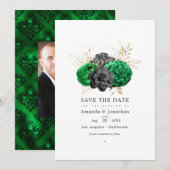 Donkere Emerald en Gold Floral Wedding Save The Date (Voorkant / Achterkant)