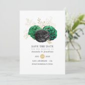 Donkere Emerald en Gold Floral Wedding Save The Date (Staand voorkant)