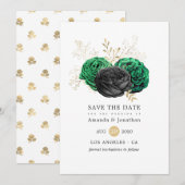Donkere Emerald en Gold Floral Wedding Save The Date (Voorkant / Achterkant)