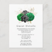 Donkere Emerald en Goud Bloemen Bruiloft Gast Deta Informatiekaartje (Voorkant)