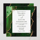 Donkere Emerald Green en Gold Agate Stone Wedding Kaart (Voorkant / Achterkant)