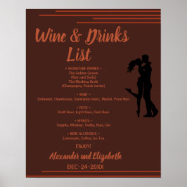 Donkere en aardse drankjeslijst bruiloft bruid poster