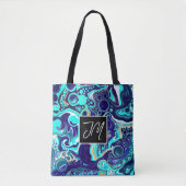 Donkere en Aqua Blue Marble Fluid Art op maat Tote Bag (Voorkant)