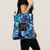 Donkere en Aqua Blue Marble Fluid Art op maat Tote Bag (Dichtbij)