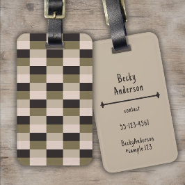 Donkere en beige tinten kleurblokken bagagelabel