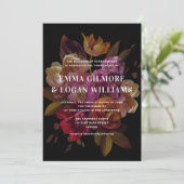 Donkere en dunne, dunne, gevilde Florale bruiloft Kaart (Staand voorkant)