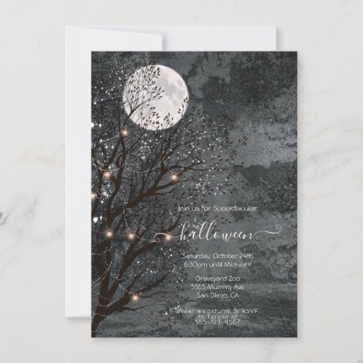 Donkere en dunne volle Moon Halloween-boom Kaart (Voorkant)