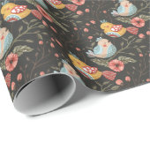 Donkere en Gezellige Liefde Vogel Bloemen Botanisc Cadeaupapier (Rol Hoek)