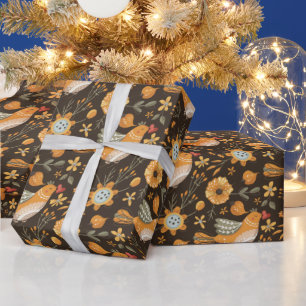 Donkere en Gezellige Schattigee Vogelbloem Botanis Cadeaupapier