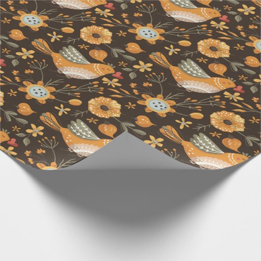 Donkere en Gezellige Schattigee Vogelbloem Botanis Cadeaupapier (Hoek)