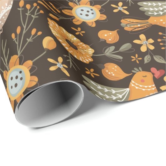 Donkere en Gezellige Schattigee Vogelbloem Botanis Cadeaupapier (Rol Hoek)