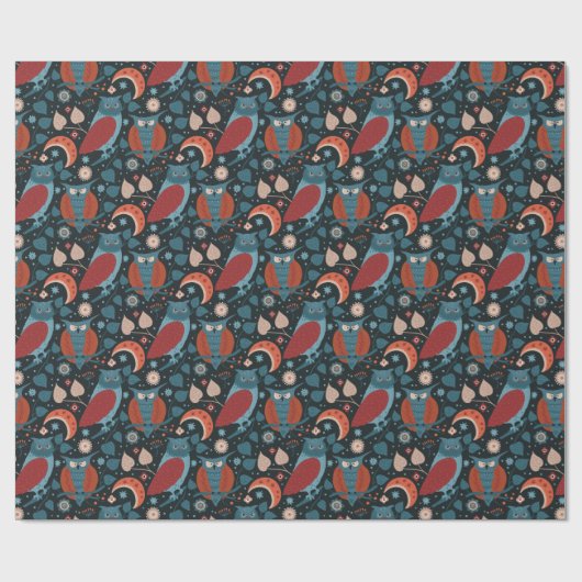 Donkere en Gezellige Uil Bloemen Botanisch Cadeaupapier (Vlak)