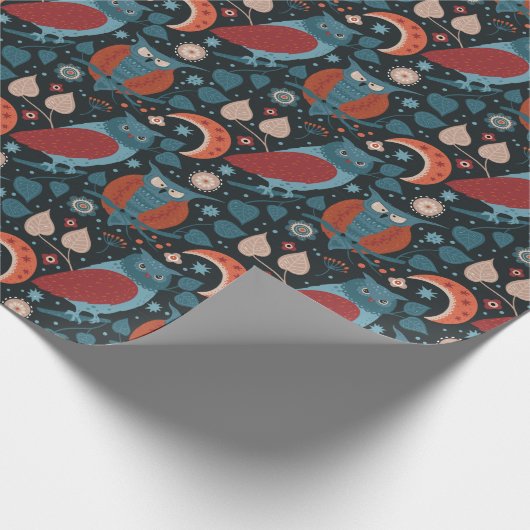 Donkere en Gezellige Uil Bloemen Botanisch Cadeaupapier (Hoek)