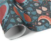 Donkere en Gezellige Uil Bloemen Botanisch Cadeaupapier (Rol Hoek)