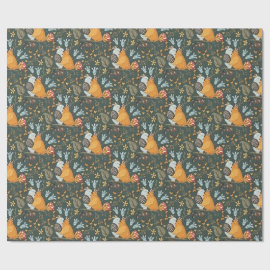 Donkere en gezellige vogel omarmen flora botanisch cadeaupapier (Vlak)