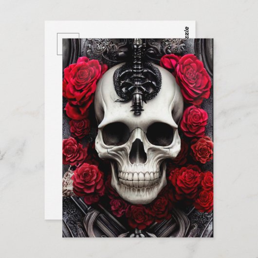 Donkere en gotische schedel en Rozen Murial Briefkaart (Voorkant / Achterkant)