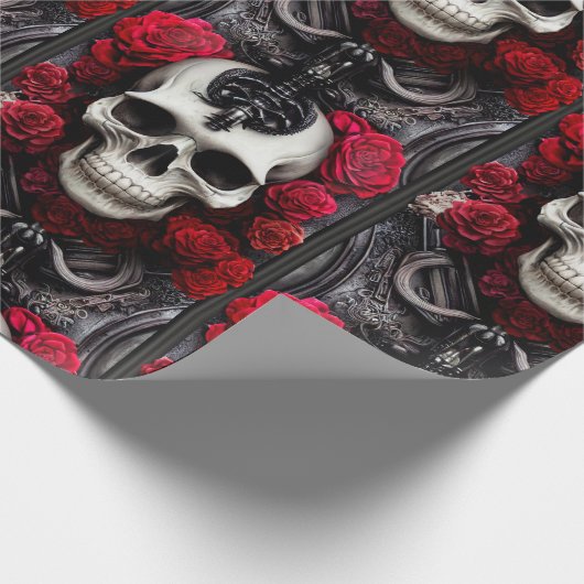 Donkere en gotische schedel en Rozen Murial Cadeaupapier (Hoek)