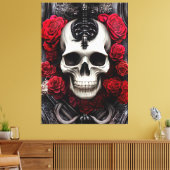 Donkere en gotische schedel en Rozen Murial Canvas Afdruk (Insitu (Woonkamer))