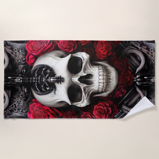 Donkere en gotische schedel en Rozen Murial Strandlaken (Voorkant)