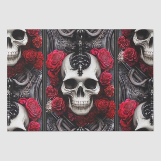 Donkere en gotische schedel en Rozen Murial Tissuepapier (Voorkant)