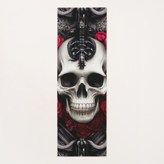 Donkere en gotische schedel en Rozen Murial Yogamat (Achterkant)