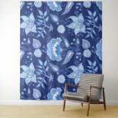 Donkere en lichtblauwe Indische bloemen etnisch pa Wandkleed (In situ)