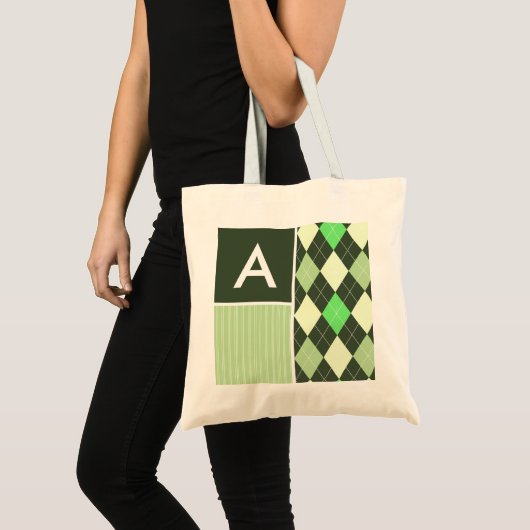 Donkere en lichte groene argyle-patroon tote bag (Voorkant (product))