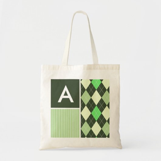 Donkere en lichte groene argyle-patroon tote bag (Voorkant)