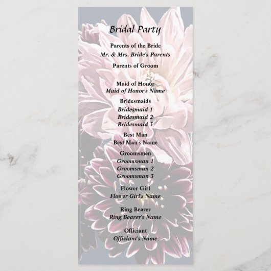 Donkere en lichte moeders en madeliefjes programmakaart (Achterkant)