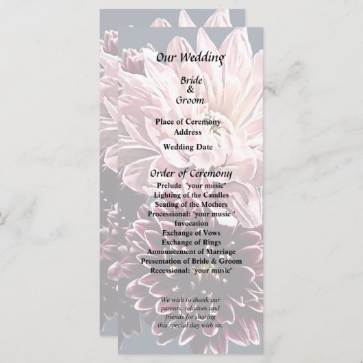 Donkere en lichte moeders en madeliefjes programmakaart (Voorkant / Achterkant)