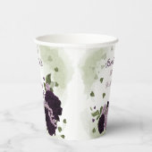 donkere en lichte paarse bloemen groen blad papier papieren bekers (Rechts)