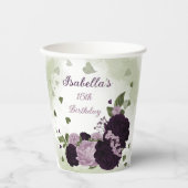 donkere en lichte paarse bloemen groen blad papier papieren bekers (Voorkant)