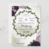 donkere en lichte paarse bloemen groen huwelijk kaart (Voorkant)
