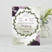 donkere en lichte paarse bloemen groen huwelijk kaart (Staand voorkant)