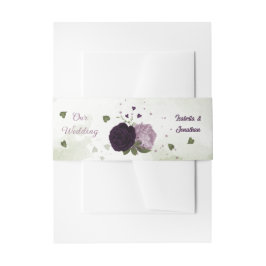 donkere en lichte paarse bloemen groen huwelijk uitnodigingen wikkel