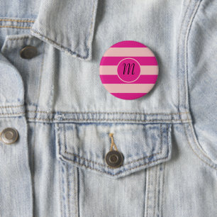 Donkere en lichte roze strepen ronde button 5,7 cm