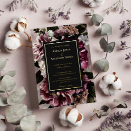 Donkere en Moody Floral Wedding Folie Invitation Folie Uitnodiging