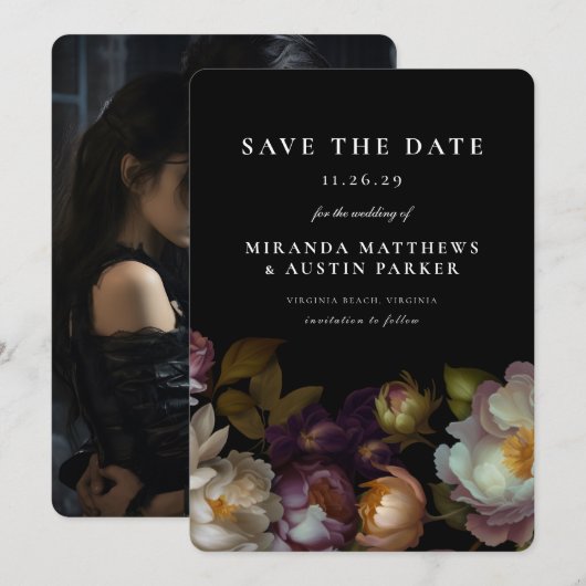 Donkere en Moody Gotische Donkere Bloemen Zwart Re Kaart (Voorkant / Achterkant)