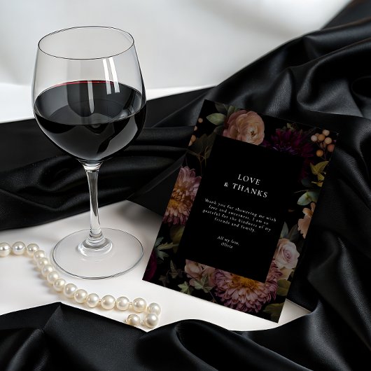 Donkere en Moody Gotische Zwarte Bloemen Dank U Kaart